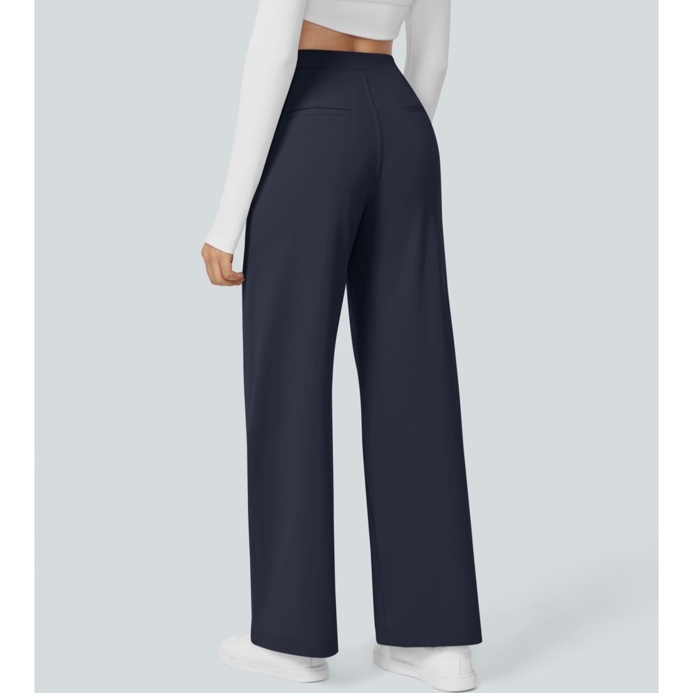 Halara DayStretch High Waisted Pocket Straight Leg Work Pants Navy Blue Large
